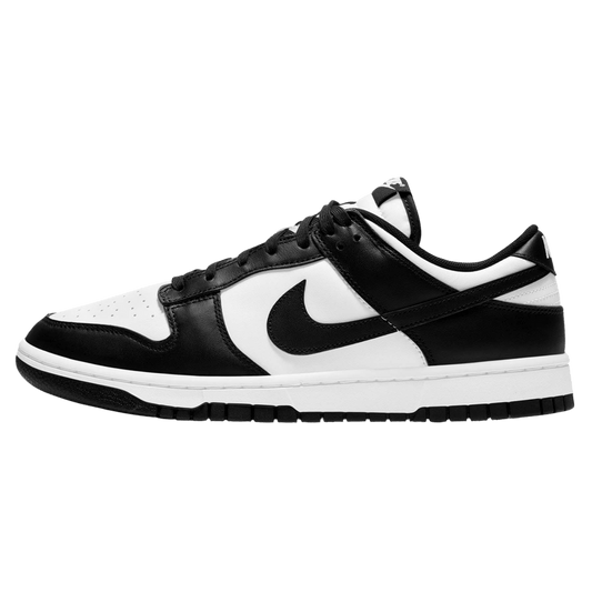 Nike Dunk Low model with a two toned, black and white colourblocking.